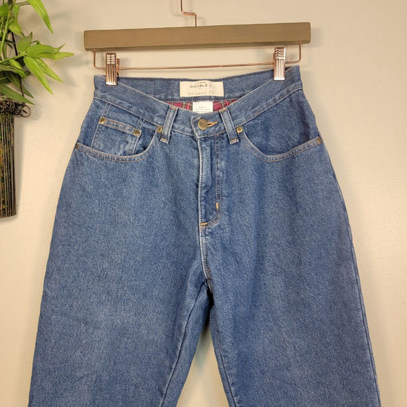 L.L. Bean Flannel Lined Jeans Double L Relaxed Fit Plaid Medium Wash High Rise 4 - Picture 5 of 11